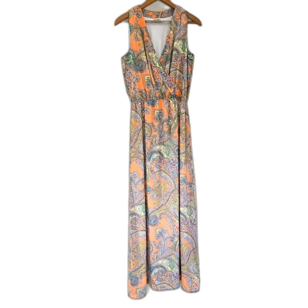 Cremieux Dress Women Size XS Orange Paisley Print Maxi Career Office Work Boho
